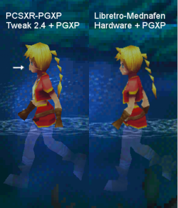 A comparison between PGXP with PCSXR vs. Mednafen/Beetle PSX