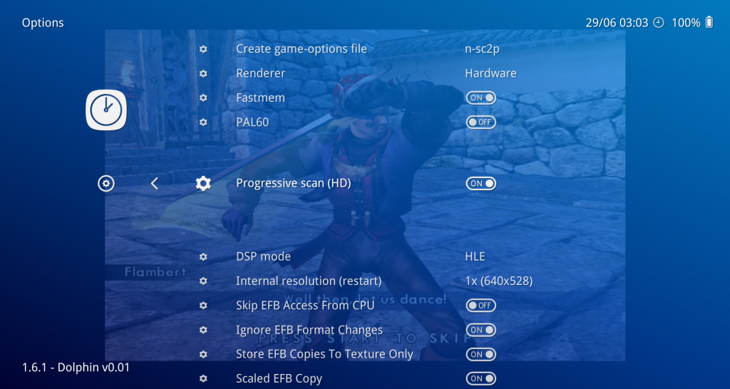 To access these settings, while the game is running, go to the RetroArch menu, and select 'Quick Menu -> Options'.