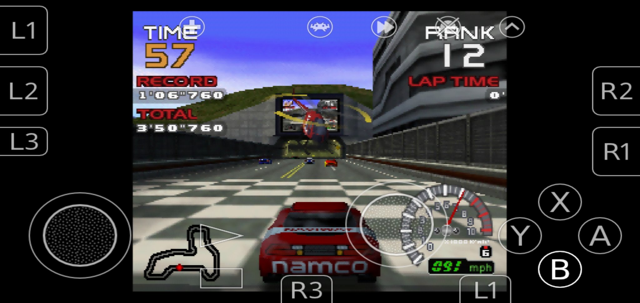 Ridge Racer 64 running on Parallel RDP on an Android phone (with RetroArch)